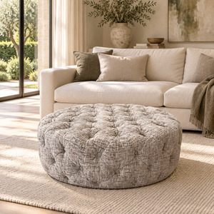 Fabric Ottomans: Hoxton Buttoned Ottoman - Urban Sofa - Odyssey Frost Fabric