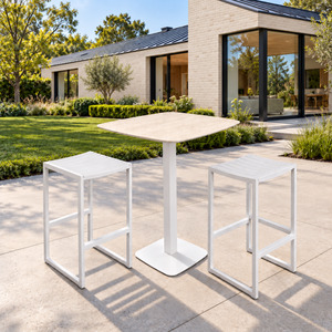 Outdoor: Moorea Ceramic Outdoor Bar Table - White