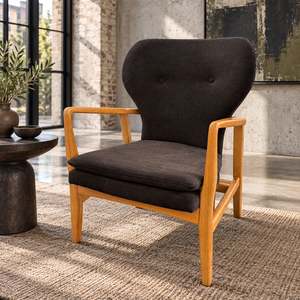 New Arrivals: Pacific Oak Occasional Chair - Almost Black Fabric - Solid Oak Frame Natural