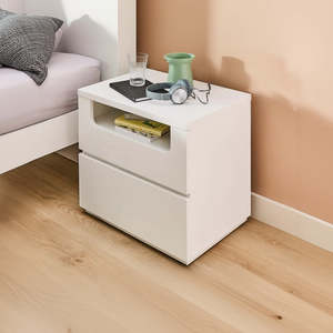 Panama Velvet Fabric Bedside Table - Beige or White