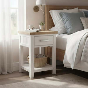 Sicily Solid Wood 1 Drawer Bedside Table - White