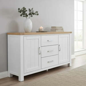 Sicily Solid Wood Buffet 2 Door 3 Drawer - Light Oak or White_ Light