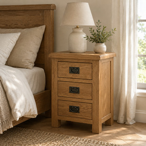Richmond Solid Wood Bedside Table 3 Drawer - Natural Oak