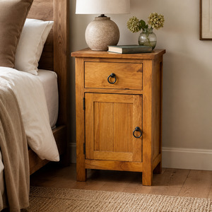 Lamp Side Tables: Tina Solid Wood Bedside Table 1 Door 1 Drawer - Warm Honey