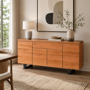 Buffets: Katania Solid Wood 4 Door 1 Drawer Buffet Table 200cm, Black or Natural