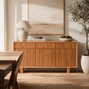 Buffets: Princeton Solid Wood 3 Door 3 Drawer Buffet - Natural