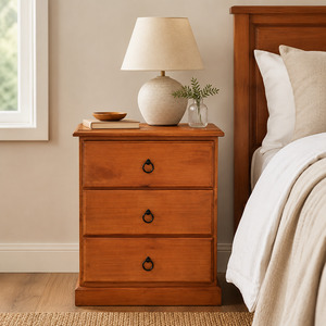 Susan Solid Wood Bedside Table 3 Drawer - Warm Honey