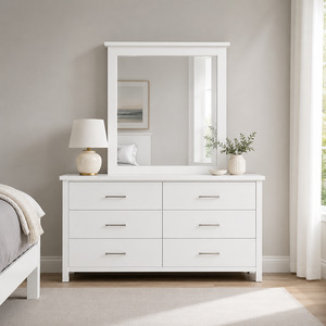 Bedroom: New Master 6 Drw Dresser & Mirror (White) 1290mm