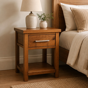 New Master Solid Wood Bedside Table 1 Drawer 420mm - White, Warm Honey or Black