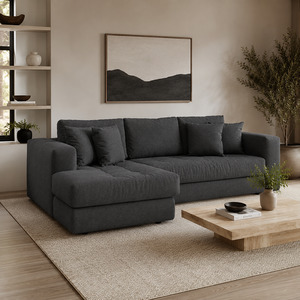 Sofa 1: Hugo 3 Seater Chaise Sofa W253cm (Speckle White/Dark Shadow/Pesto)