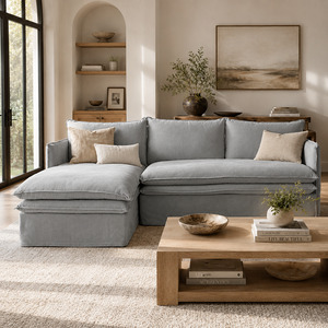 Sofa 1: Hamilton Slipcover 3 Seater Chaise Sofa W277cm Cement/Khaki/Oatmeal