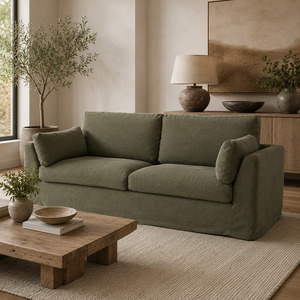 Sofa 1: Carson Slipcover 3 Seater Sofa W235cm (Cement)