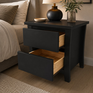 Lamp Side Tables: Paiden 2 Drawer Bedside Table (Black)