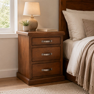 Lamp Side Tables: Felton 3 Drawer Bedside Table (Walnut) 530mm