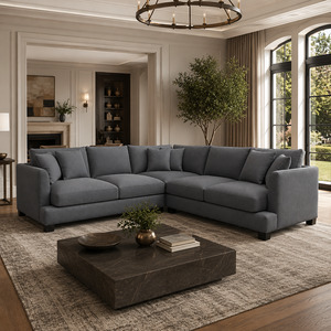 Lounges Sofas: New York Fabric Corner Suite Dark Grey (L2SS + Corner + R2SS)