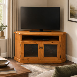 Bedroom: Mustang Solid Wood Corner TV Unit - Brown