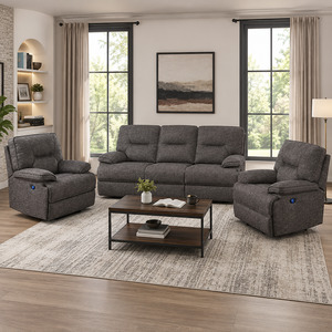 Sofa 1: Sunbury Fabric 3 Seater Electric Recliner - Power Reclining, USB, Dark Grey