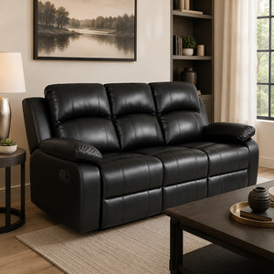 Sofa 1: Katie 3 Seater Recliner Bonded Leather - Black