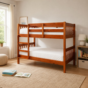 Bedroom: Classic Kids Bunk Bed Single + Single - Brown