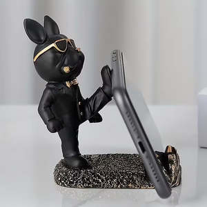 Black Decorative bulldog Phone Stand