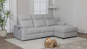 Hot Deals: Dawson Fabric Electrical Recliner 2 Seater with Storage Chaise Dark Grey \ Silver
