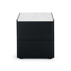 Bedsides Nightstands: Cube Black Oak Side Table 2drw (Marble Top) W45 D45 H50CM