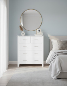 Alice 5 Drawer Tallboy- White (W860 D440 H1060mm)