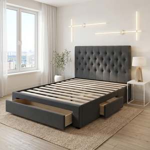 Luna Upholstery Storage Bed (Charcoal) - Queen