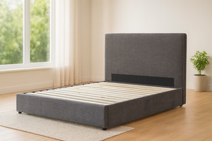 Picton Bed Base with Headboard (Grey) - Queen (W154 x H120 x D213 CM)