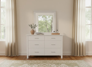 Bedroom White: White Alice Dresser with Mirror (W1230 D440 H1700mm)