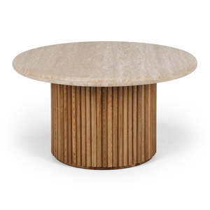 Rho Travertine Top Coffee Table 85rd (Natural Oak Base)