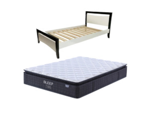Maverick Bed Frame (Black/White) + SleepTime Medium Mattress Queen