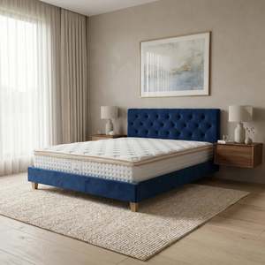 Prestige Bed Frame Velvet Navy Blue + Bliss Mattress