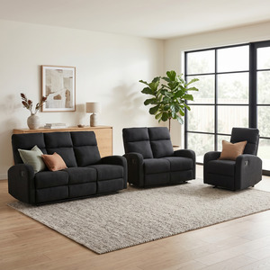 SupreCoz 3RR + 2RR + R Recliner Suite Black