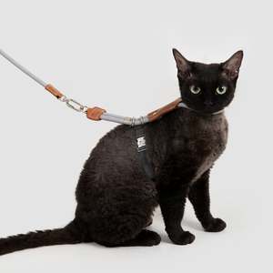 Walk: Leather Round Rope Cat Harness & Leash Set [Buckwheat Grey]