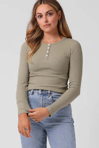 RPM RIBBLED L/S HENLEY WMN
