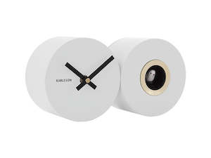 Table Clock: Duo Cuckoo Clock - Matte White