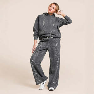 Clothing: Fashionable Casual Hooded Sweatshirt And Wide Leg Pants Leopard Print Set