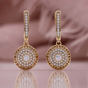 Accessories 1: Full Diamond Round Earrings Champagne Gold Plated