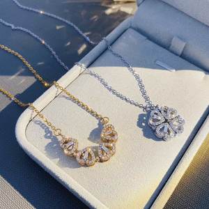 Retro Magnetic Folding Heart Shaped Four Leaf Clover Pendant Necklace Women Love&hellip;