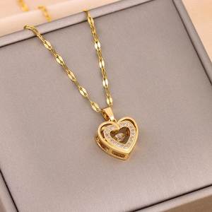 Double-layer Love Necklace With Rhinestones Titanium Steel Pendant Fashion Jewel&hellip;