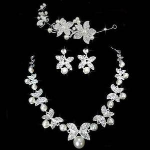 Butterfly Bridal Jewelry Set Chain Pearl Jewelry Three Piece Bridal Soft Chain H&hellip;