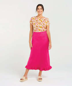 Black Stone Carine Frill Hem Linen Skirt - Rasberry Sorbet