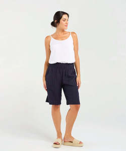 Shorts: Black Stone Darcy Shirred Waistband Shorts- French Navy