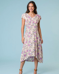 Classified: Classified Printed Ruffle Sleeve Dress- Lemon