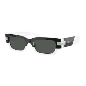 Mens Sunglasses: Versace VE4465 545987 Sunglasses - Black/White Frame, Dark Grey Lens
