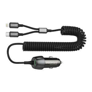 Chargers And Power Bank: PROMATE 33W Car Charger With Lightning & USB-C Cable, USB-A Port