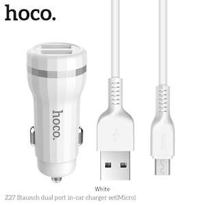 HOCO Z27 Dual Port Car Charger with Micro USB Cable White