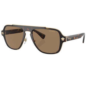 Versace VE2199 1252LA Sunglasses - Havana Frame, Orange Polarized Len