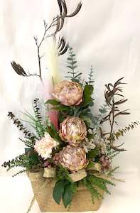 Dried Flower Arrangement: Dried and Artificial Arrangement in Kete Bag